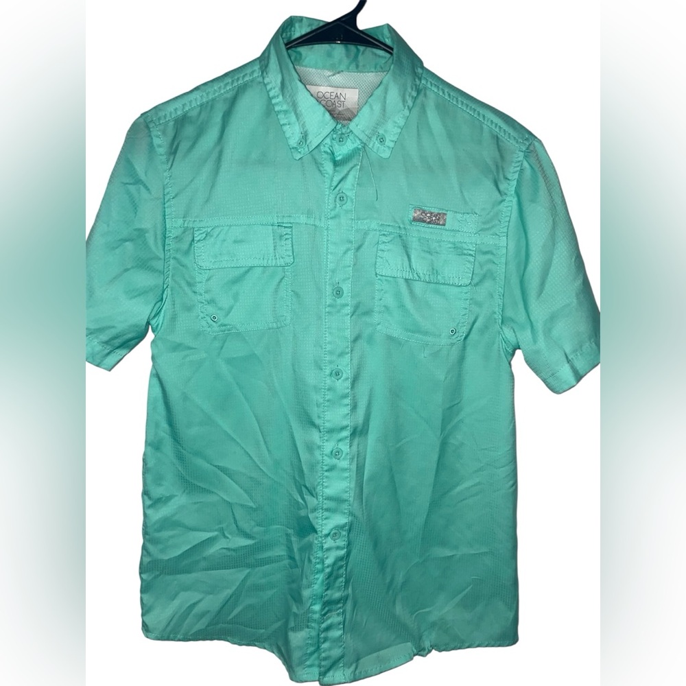 Boys Large Ocean & Coast Teal Short Sleeve Polo
